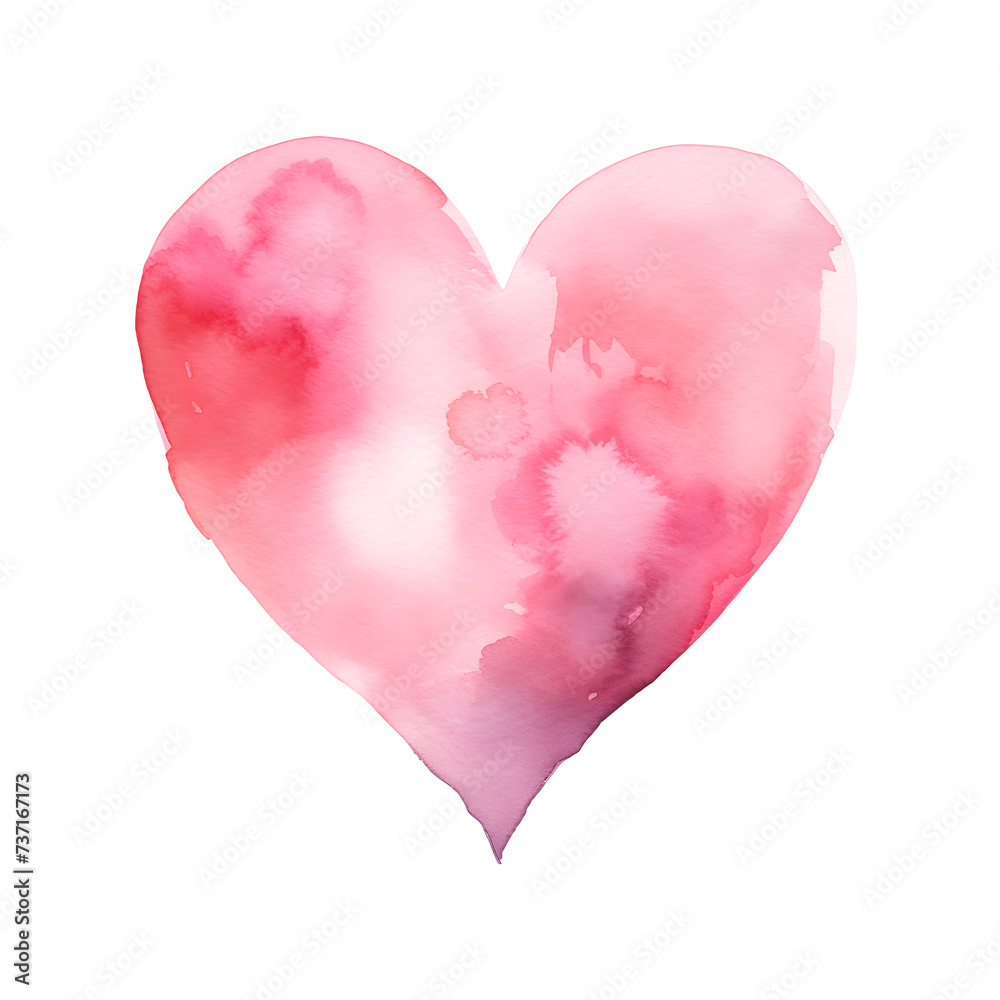 Watercolor illustration of pink heart isolated on white background