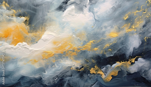 Abstract Painting With Yellow and Grey Colors © Paulina