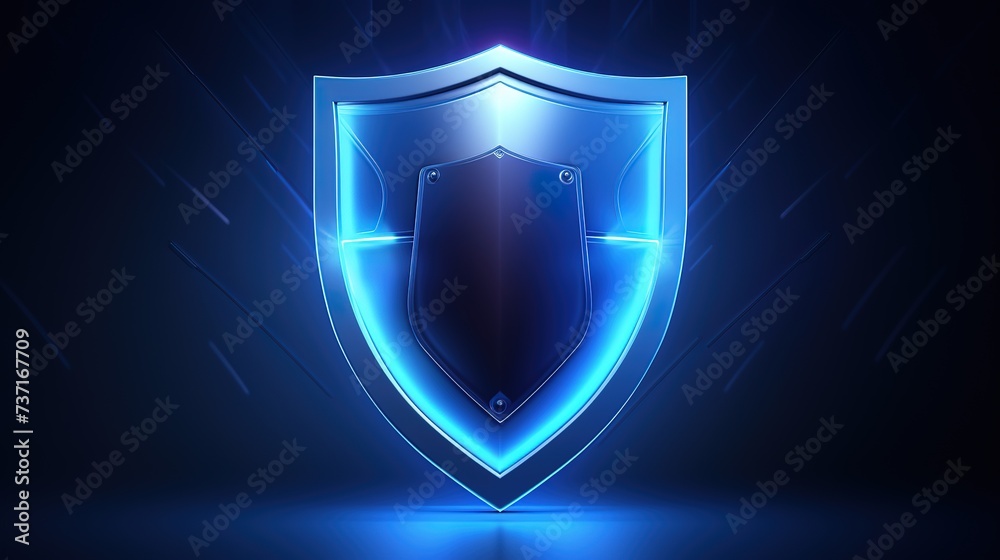 Fototapeta premium Background Modern 3d illustration of blue shield for protection