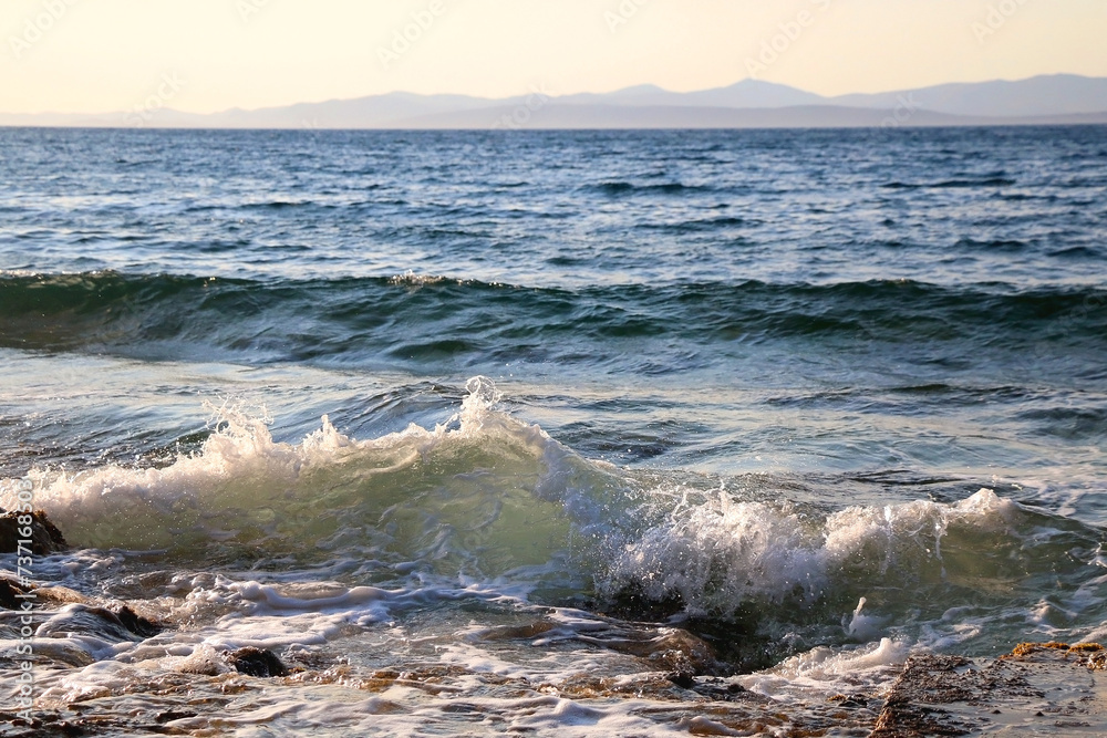 Bright blue sea and clear sky. Copy space. Bright blue sea and clear sky. Copy space.