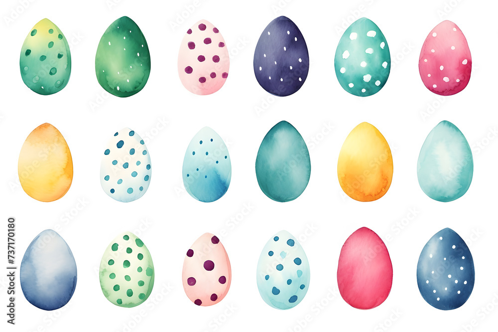 Easter Eggs. Set of illustrations in watercolor style Easter Eggs. Set of illustrations in watercolor style