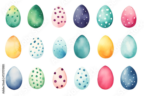Easter Eggs. Set of illustrations in watercolor style