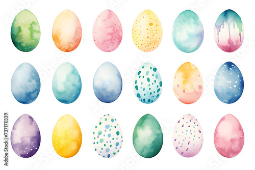 Easter Eggs. Set of illustrations in watercolor style