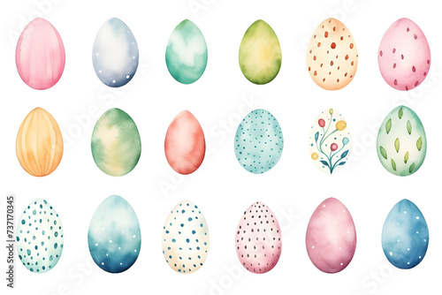 Easter Eggs. Set of illustrations in watercolor style