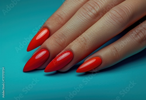 colorful hand with red manicure