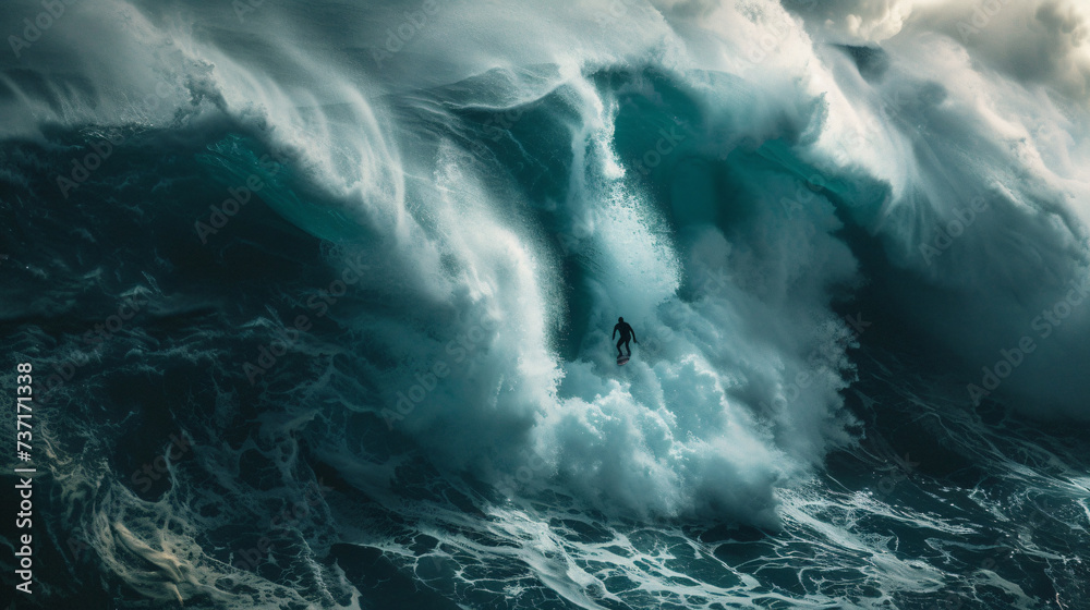 Surfer on huge wave.