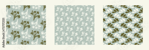 Modern botanical minimal wildflower vector pattern collection. Summer gender neutral pressed flower silhouette background. Simple nature floral paper cut out wallpaper wedding, hedgerow decor repeat.
