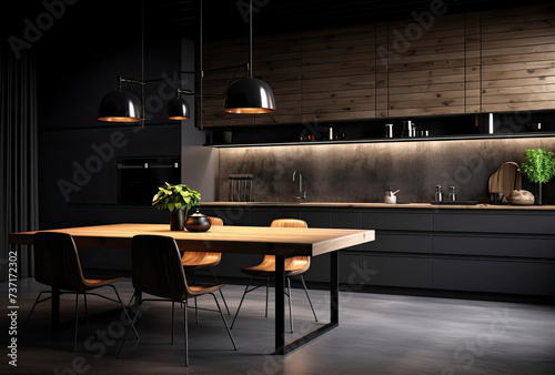 Kitchen With Table, Chairs, and Potted Plant