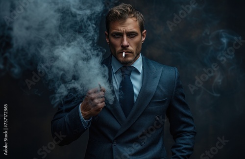 man in suit smoking a cigarette