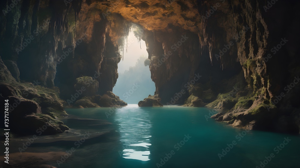 Obraz premium Heaven Lake in Cave Background Very Cool