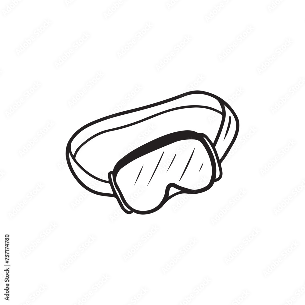 Mask for diving in black isolated on white background. Hand drawn vector sketch doodle illustration in vintage engraved style. Concept of sea, ocean summer swimming, training in the pool. Mask for diving in black isolated on white background. Hand drawn vector sketch doodle illustration in vintage engraved style. Concept of sea, ocean summer swimming, training in the pool.