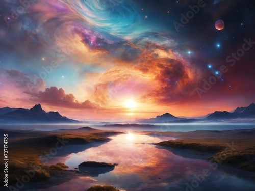 Celestial Dreamscape: AI-Enhanced Art Transforms a Beautiful Picture into a Breathtaking Vision of Cosmic Wonder and Celestial Beauty.