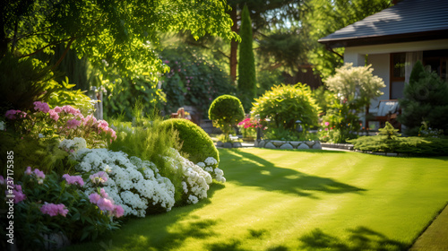 Classic english garden design Free Photo,, Photo scenic view of grassy field in park against sky