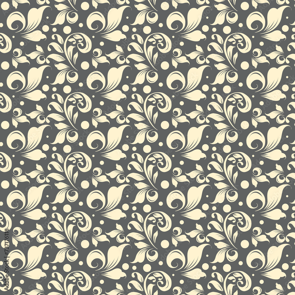 Floral ornament. Seamless abstract classic background with golden flowers. Decorative pattern from plant elements. Vector patterned background for wrapping paper, fabric, textile, wallpaper and other. Floral ornament. Seamless abstract classic background with golden flowers. Decorative pattern from plant elements. Vector patterned background for wrapping paper, fabric, textile, wallpaper and other.