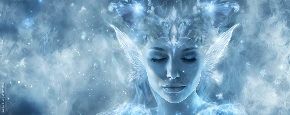 Personification of Earth as an ice elemental embodying the fairy queen. Concept Enchanted Earth, Ice Elemental, Fairy Queen of Nature, Elemental Personification, Mystical Earth Being