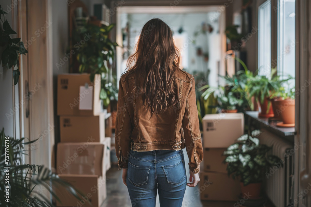 Woman Contemplating in a Room with Boxes.
Pensive woman amid moving boxes. Woman Contemplating in a Room with Boxes.
Pensive woman amid moving boxes.
