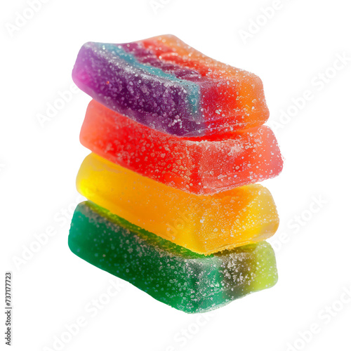 Colorful jelly candie in sugar sprinkles isolated on transparent background, cut out, png, rainbow candy
