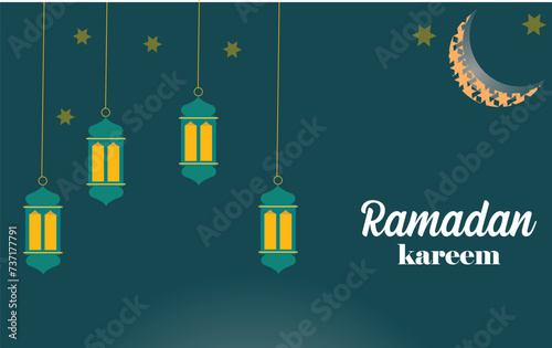 Ramadan Kareem wishing, or greeting banner background design with teal color social media ramazan sale, advertisement, banner, poster vector illustration.