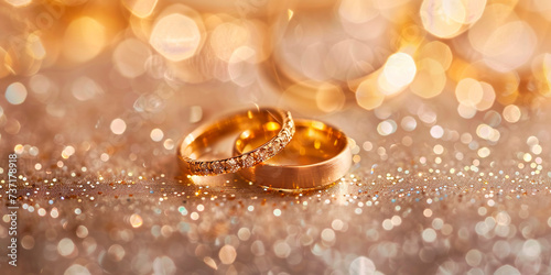 Wedding rings on a sparkling background