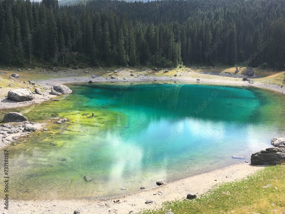 Lago di Carezza (Karersee) turquoise water in the Dolomites - Nova Levante - South Tyrol - Trentino Alto Adige - Italy