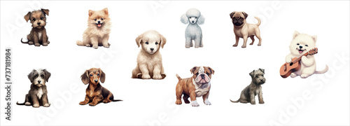 Diverse Collection of Ten Different Dog Breeds: Detailed and Distinct Vector