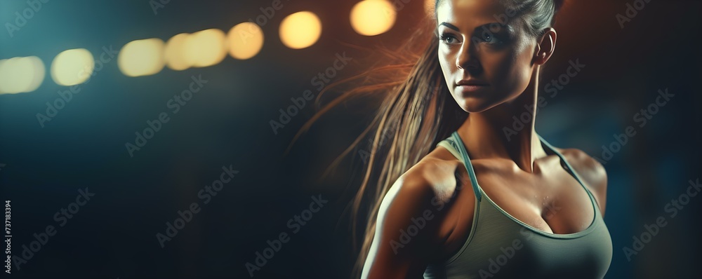 Fit woman exercises with a captivating athletic body blurred backgroundcopy space solid background --ar  --v  -  relaxed stealth. Concept Fitness Motivation, Exercising Outdoors, Athletic Body