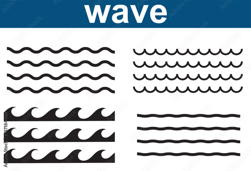 Sea wave icon set. Water logo, line ocean symbol in vector flat. Water outline symbol. Sea and Ocean signs 
