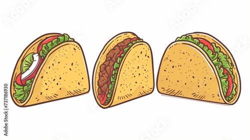 Tacos, mexicain, dessin façon icône ou logo minimaliste sur fond blanc, illustration ia générative