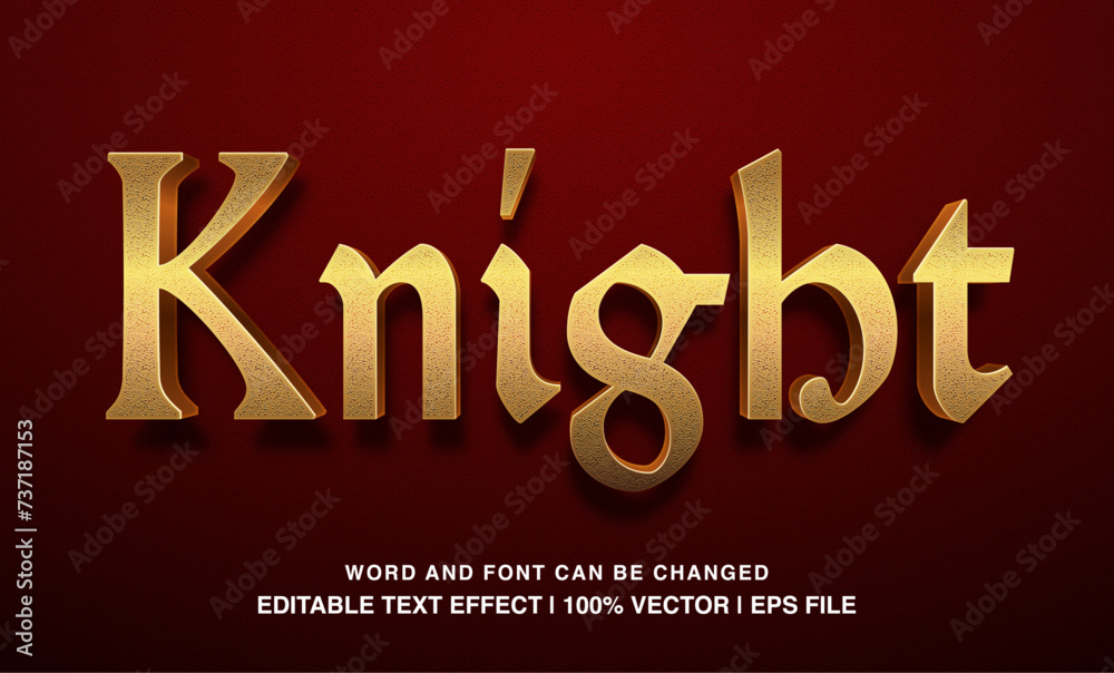 Knight editable text effect template, Golden metal epic cinematic text style, premium vector