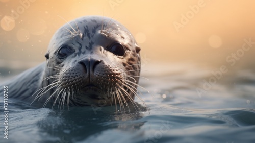Sea Lion Swimming in the Ocean at Sunset © mohsan