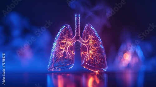 Human lung model with a of disease, A transparent lungs with a blue background, Human lungs concept of healthy lungs, generative ai