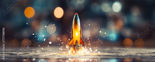 Rocketshaped startup symbolizing moving towards new goals blurred backgroundcopy space solid background --ar --v - relaxed stealth. Concept Rocket-shaped Startup Symbol, Blurred Background