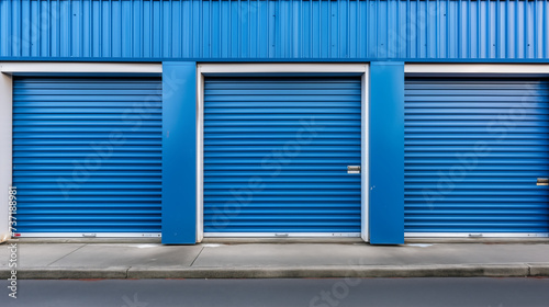 self storage units or garages with blue doors
