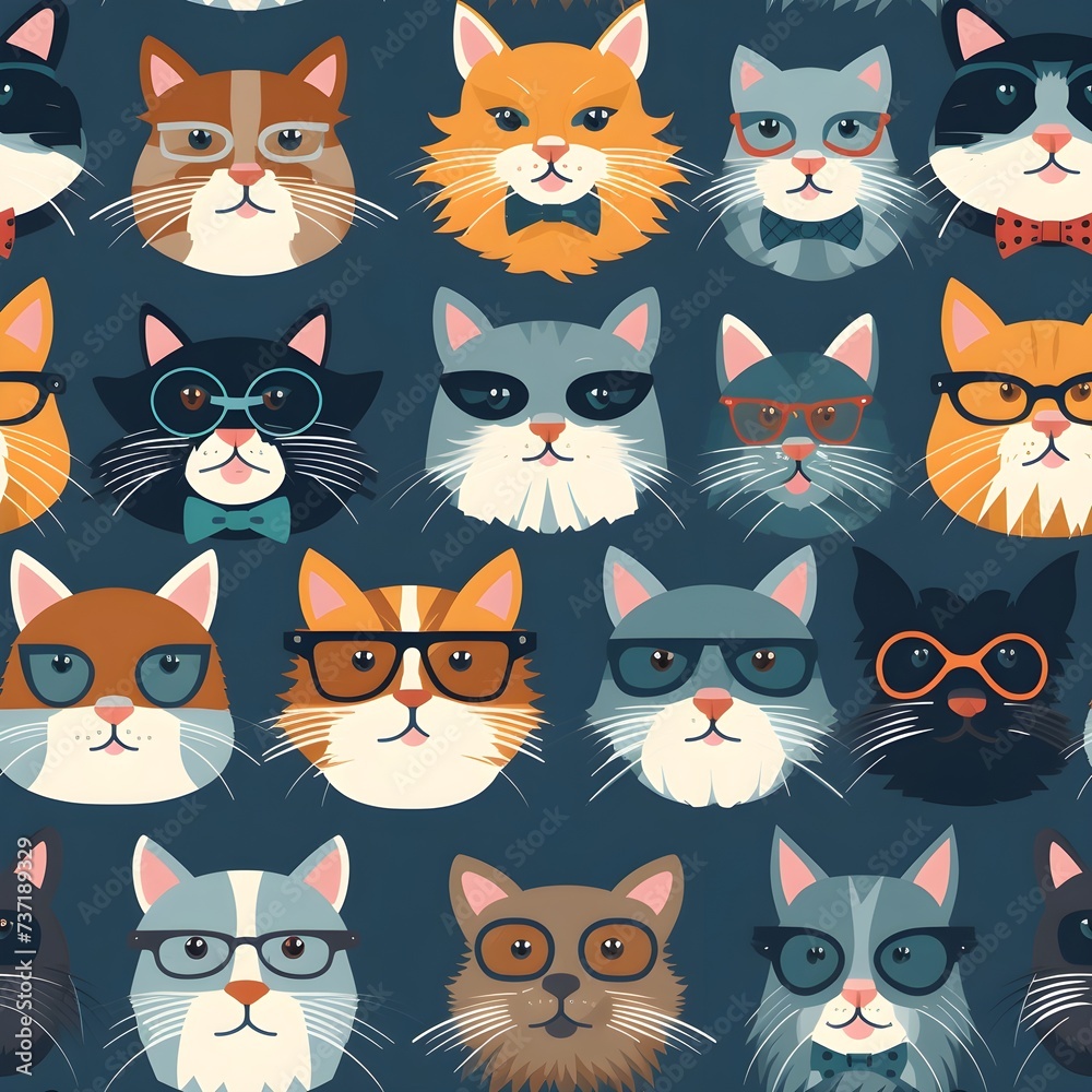 Seamless pattern with hipster cute cats Seamless pattern with hipster cute cats