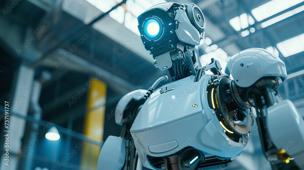 Fototapeta premium Autonomous mobile robot with artificial intelligence technology. Used for work in industry.