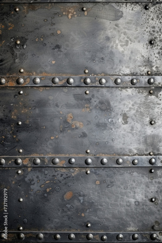 Rustic shiny gray metal sign plate with rivets texture background