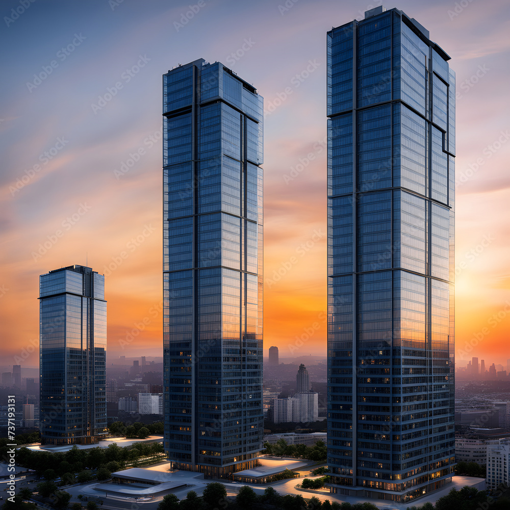 A huge high-rise building made of concrete and glass A huge high-rise building made of concrete and glass