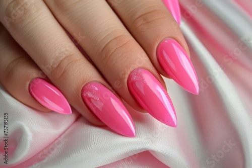 Manicure Process In Salon With Pink Shellac Uv Gel Top Coat