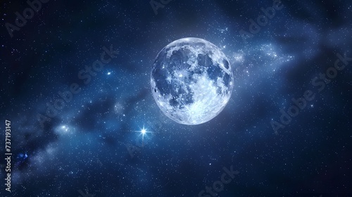 Blue Moon. Super Full moon august. Moon bright. Stars. The background full of stars in the galaxy. © Ziyan