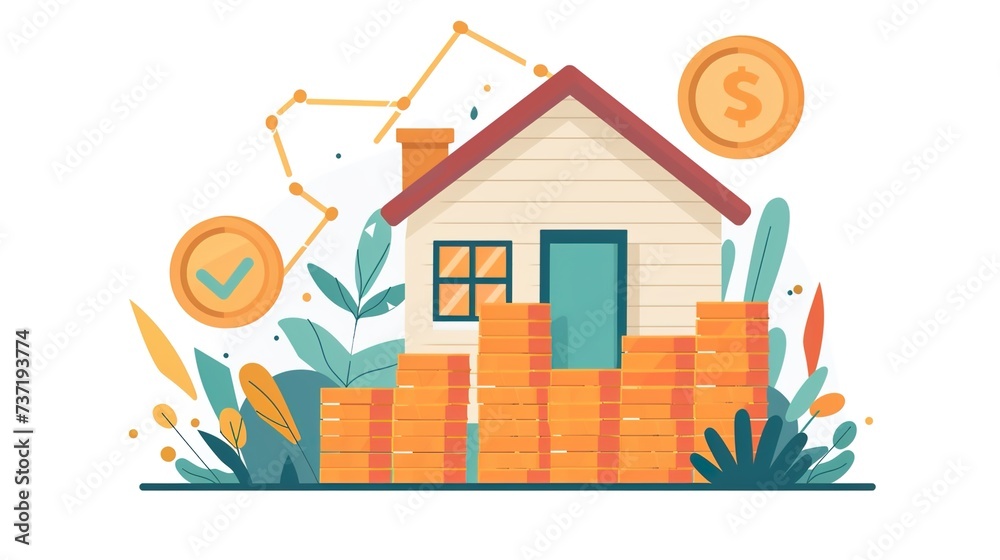 illustration House investment growth, Real estate, Property value, Cost of living, House Price Rising Up To Up Real Estate Property Growth, generative ai	