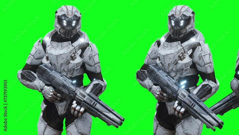 Military futuristic cyborg, robot. Realistic 4k green screen animation. Military futuristic cyborg, robot. Realistic 4k green screen animation.