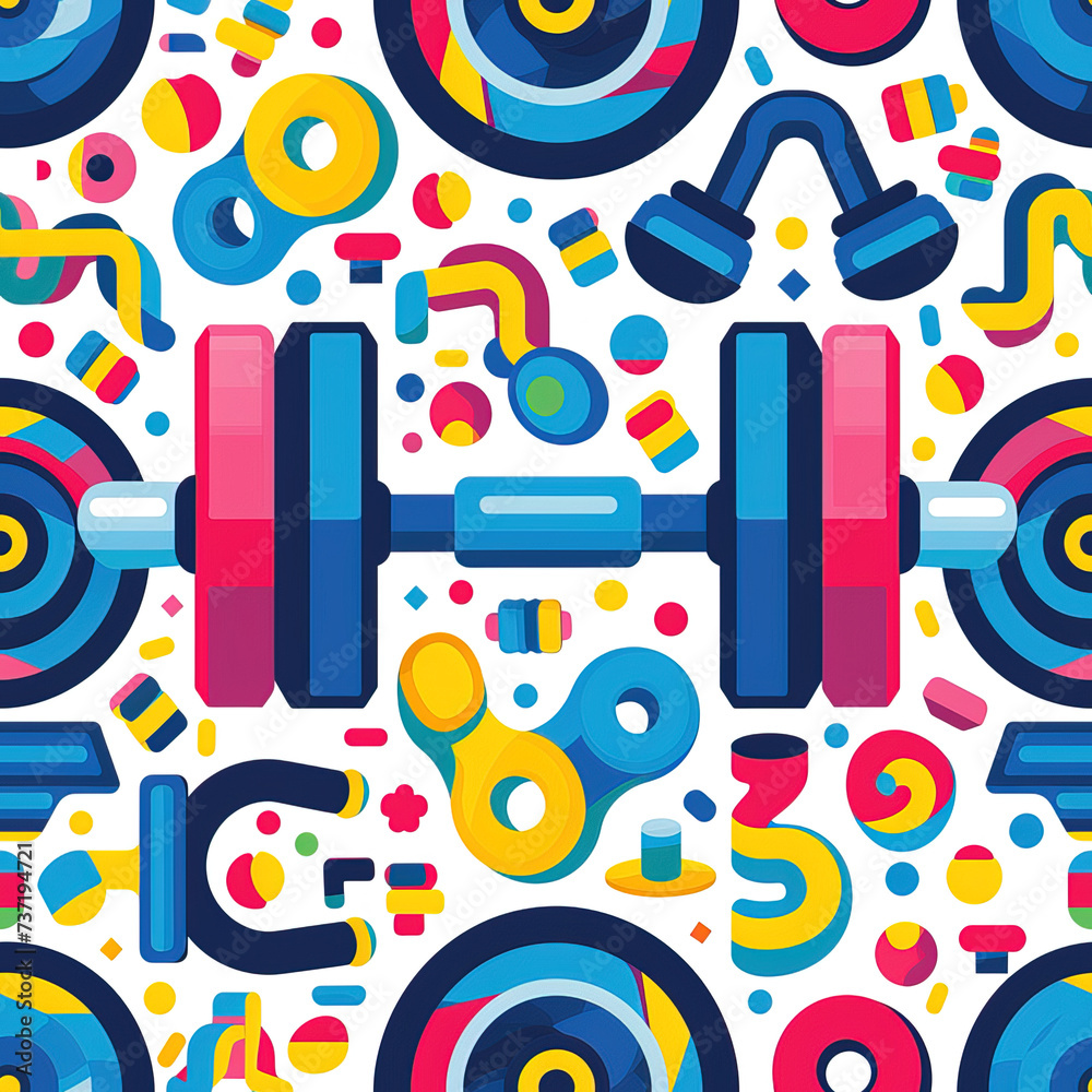 Gym equipment cartoon pop art repeat pattern Gym equipment cartoon pop art repeat pattern