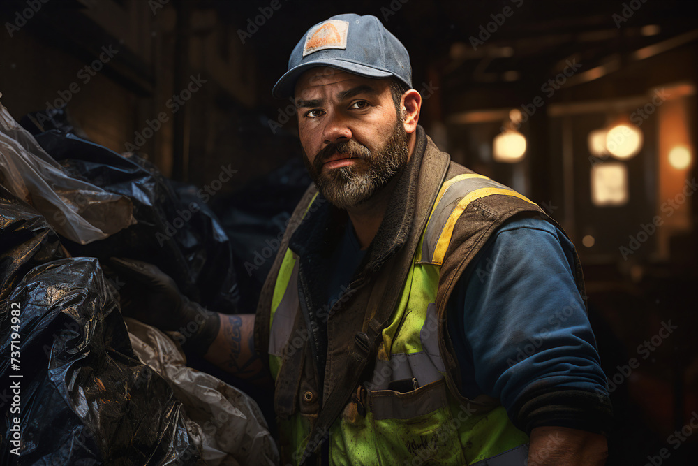 Fototapeta premium Generative AI picture of garbage removal service in work recycling clean city concept