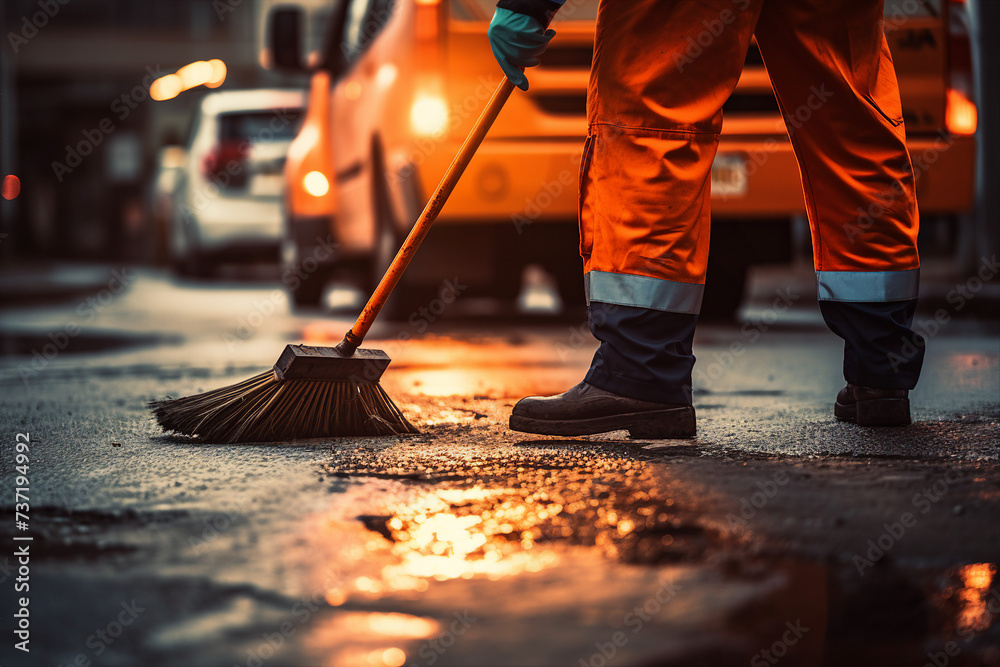 Generative AI picture of garbage removal service in work recycling clean city concept