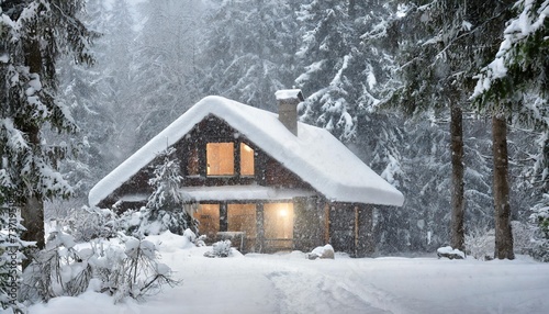 a snowstorm covered a house in the forest © Marsha