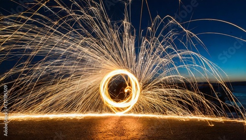 sparkler trail of light with sparks in a straight line