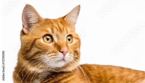 closeup orange cat looking away isolated on white