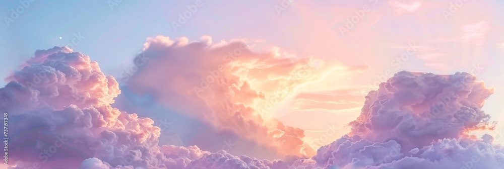  pink and purple sky at sunset. Sky panorama background, header and web banner,  pink clouds sky background