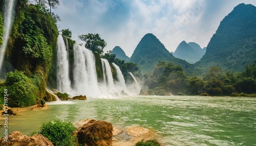 ban gioc waterfall veitnam name or detian waterfall chinese name waterfall is the most magnificent waterfall in vietnam located in the border of guangxi china and cao bang vietnam photo