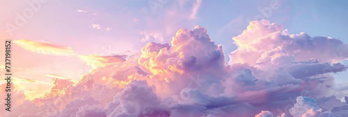  pink and purple sky at sunset. Sky panorama background, header and web banner, pink clouds sky background